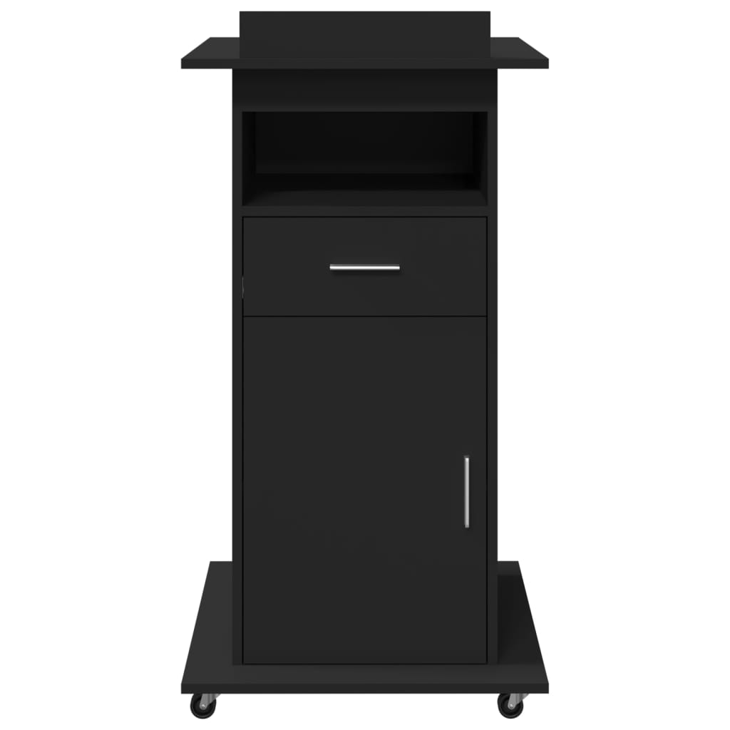Govornica s kotačima i ladicom crna 55 x 55 x 107 cm drvena