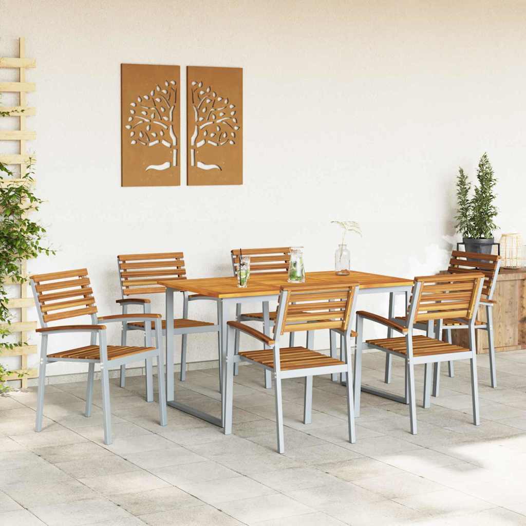 Vrtni set za objed 7 pcs Siva Čvrsto drvo akacije