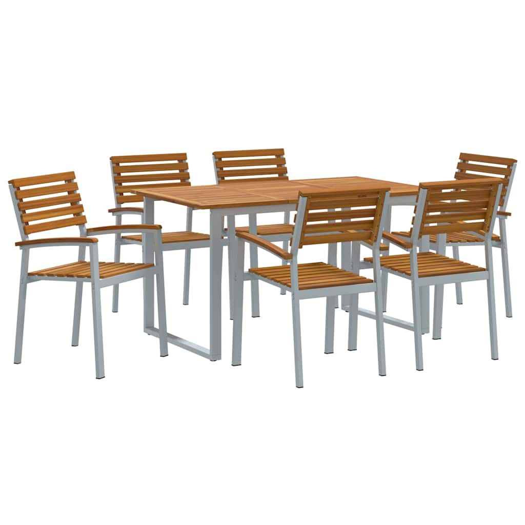 Vrtni set za objed 7 pcs Siva Čvrsto drvo akacije