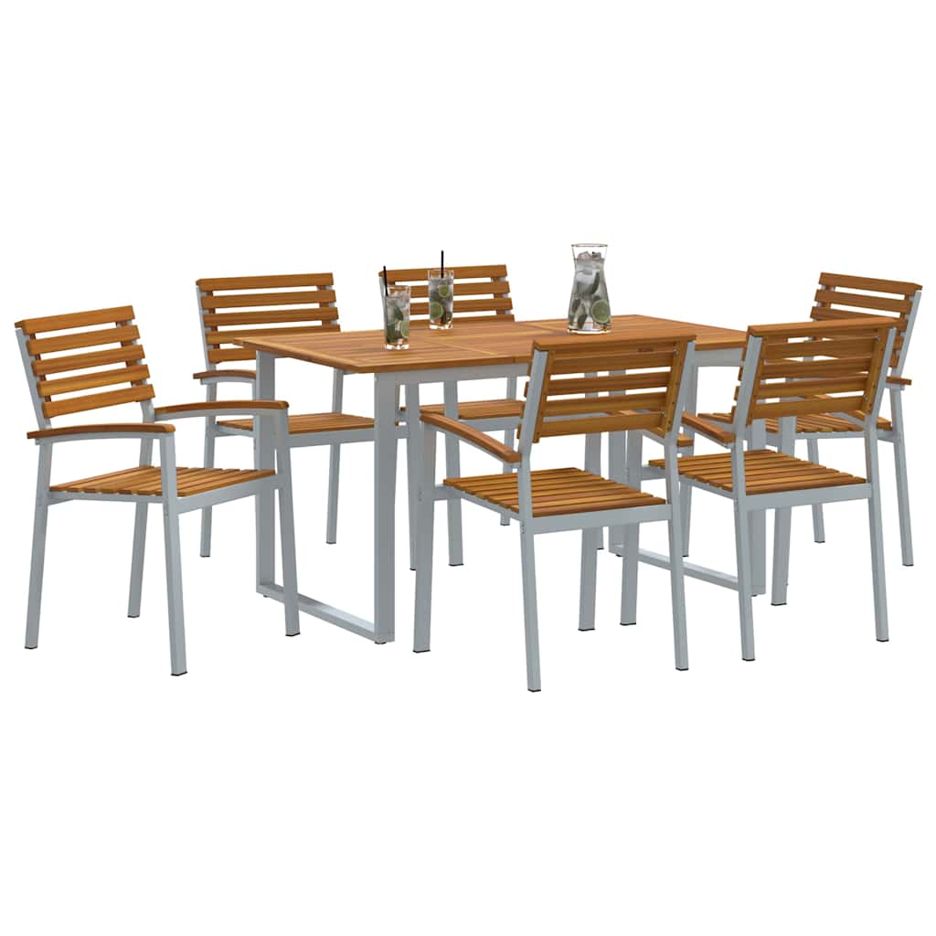 Vrtni set za objed 7 pcs Siva Čvrsto drvo akacije