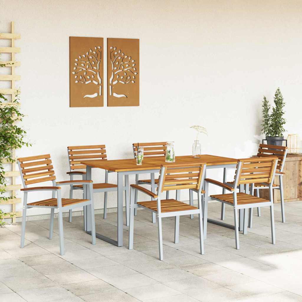 Vrtni set za objed 7 pcs Siva Čvrsto drvo akacije