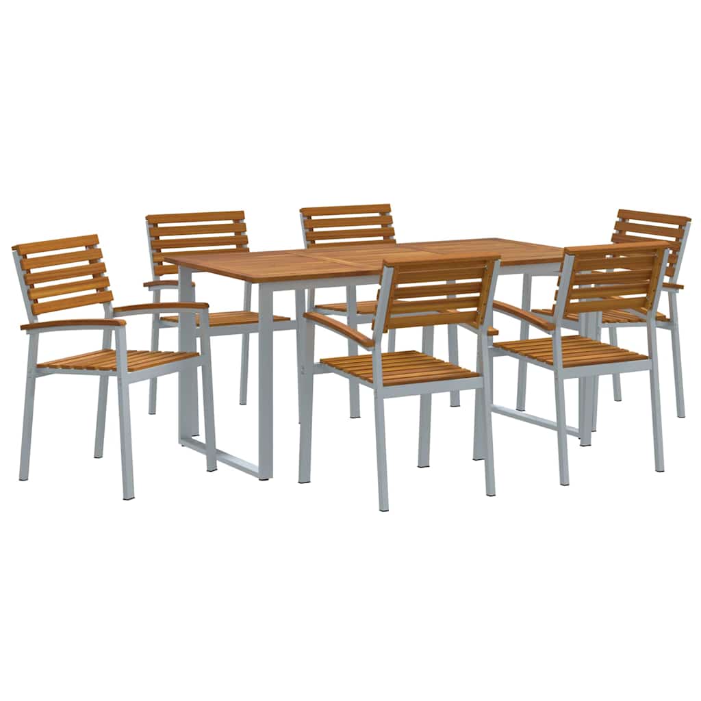 Vrtni set za objed 7 pcs Siva Čvrsto drvo akacije