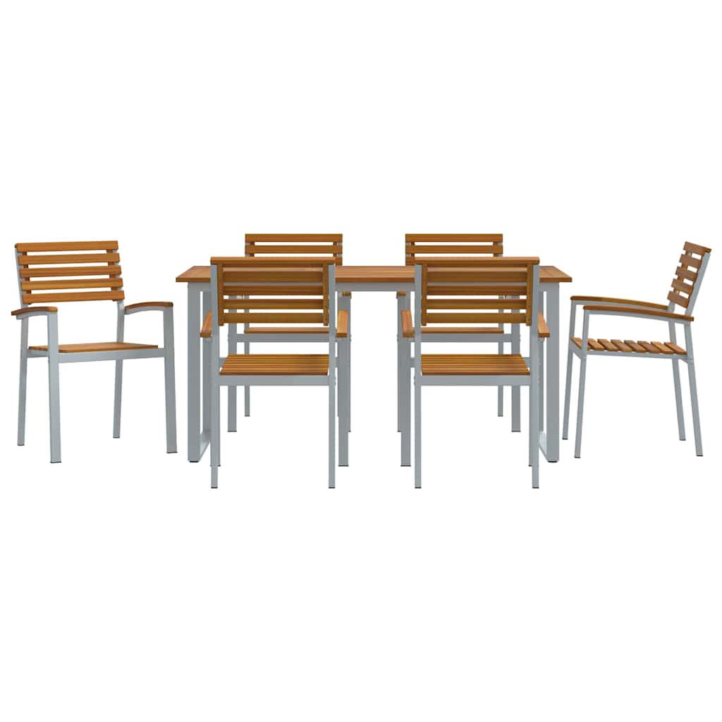 Vrtni set za objed 7 pcs Siva Čvrsto drvo akacije