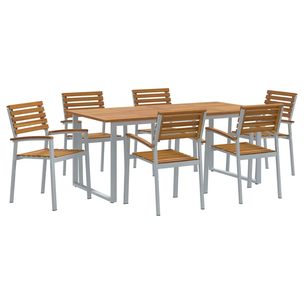 Vrtni set za objed 7 pcs Siva Čvrsto drvo akacije