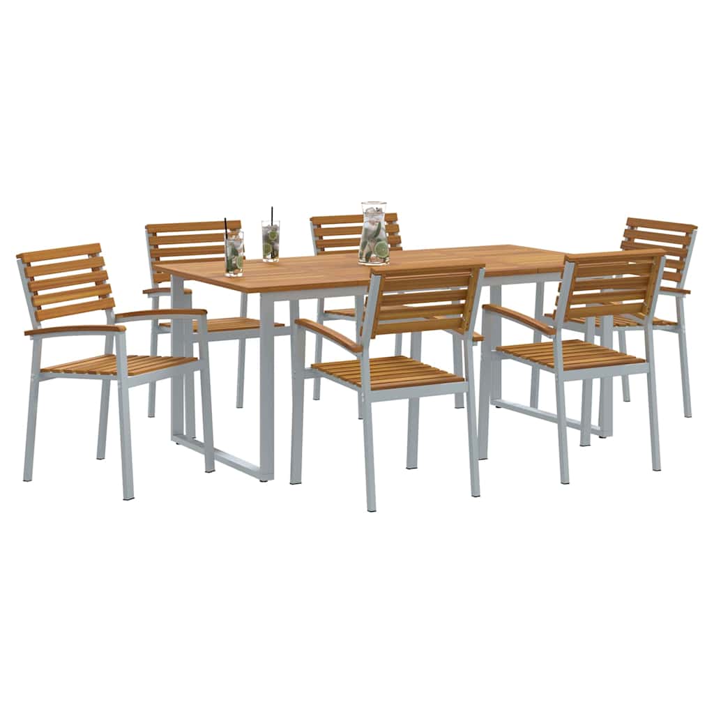 Vrtni set za objed 7 pcs Siva Čvrsto drvo akacije