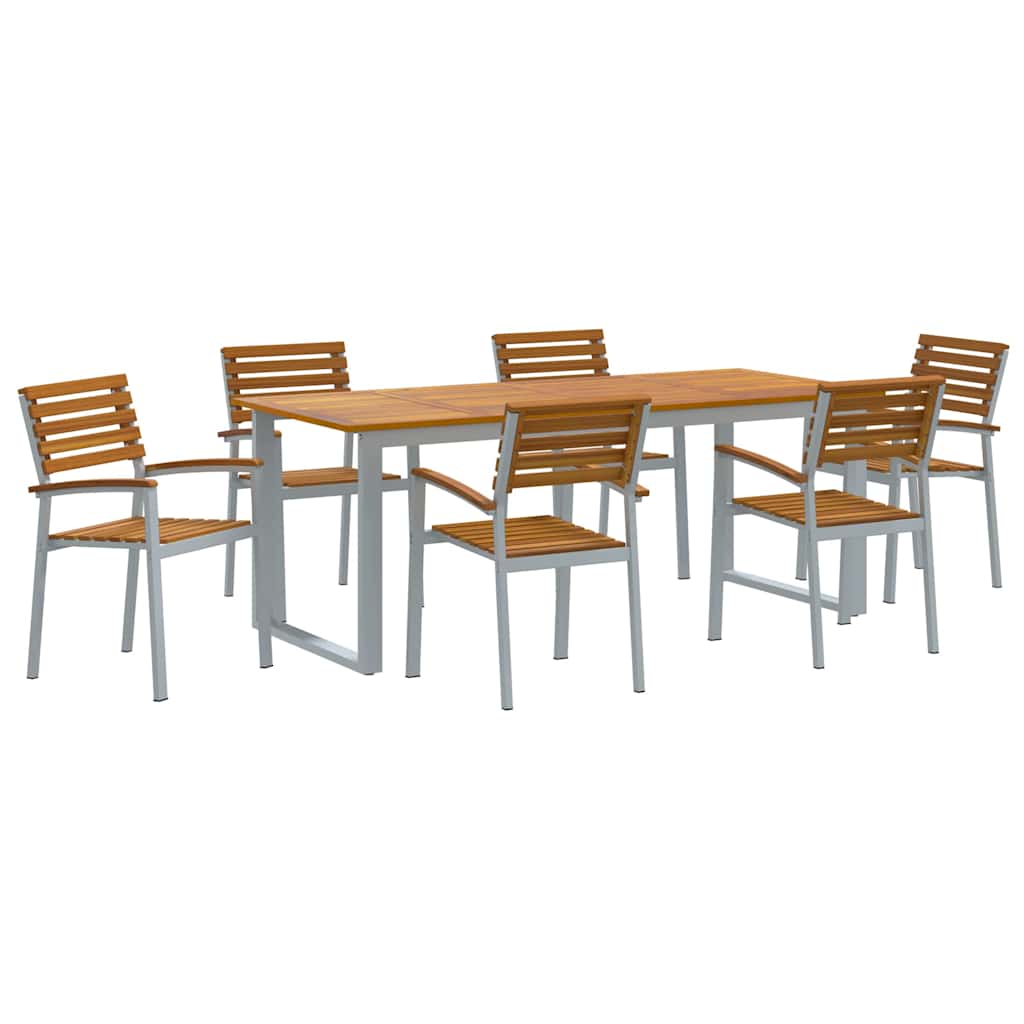 Vrtni set za objed 7 pcs Siva Čvrsto drvo akacije