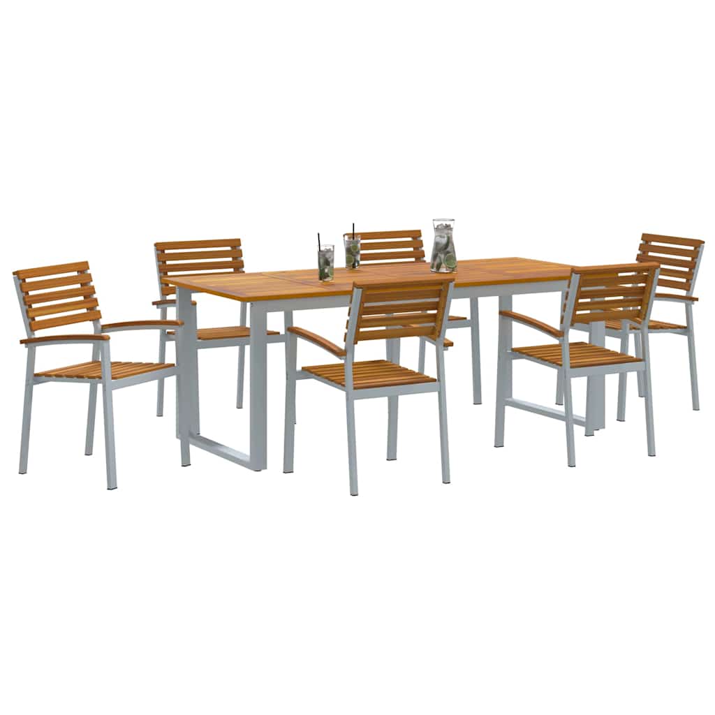 Vrtni set za objed 7 pcs Siva Čvrsto drvo akacije