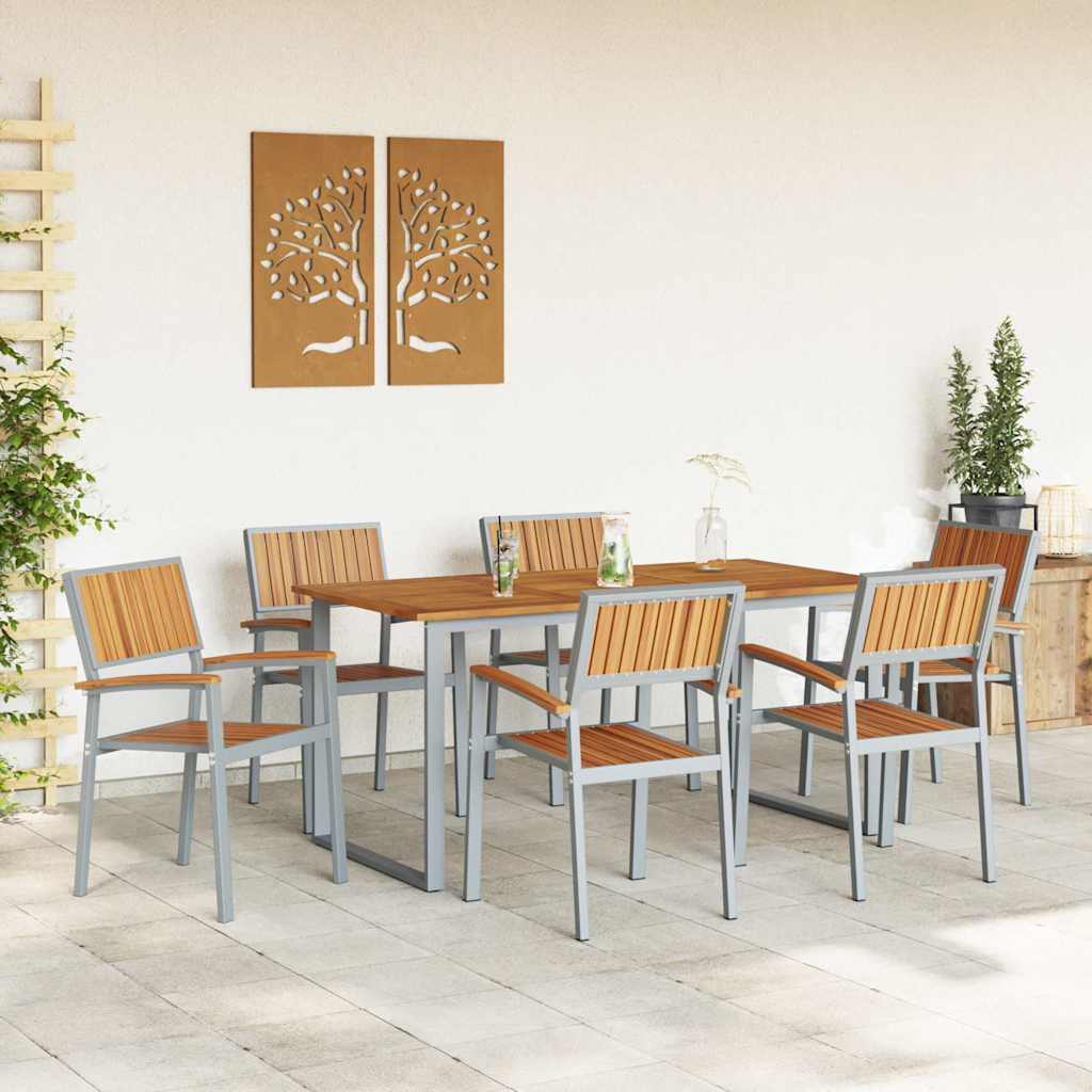 Vrtni set za objed 7 pcs Siva Čvrsto drvo akacije