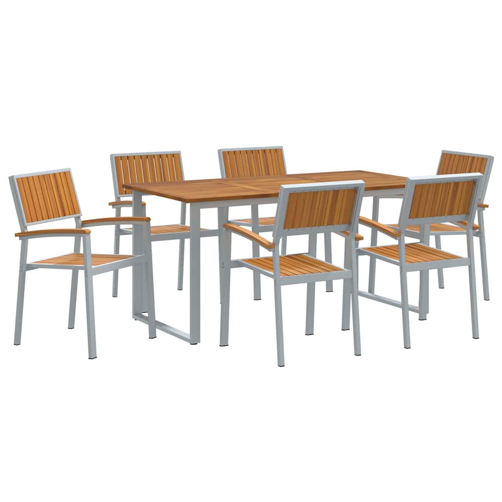 Vrtni set za objed 7 kom. Siva Čvrsto drvo akacije 160 x 80 x 75 cm