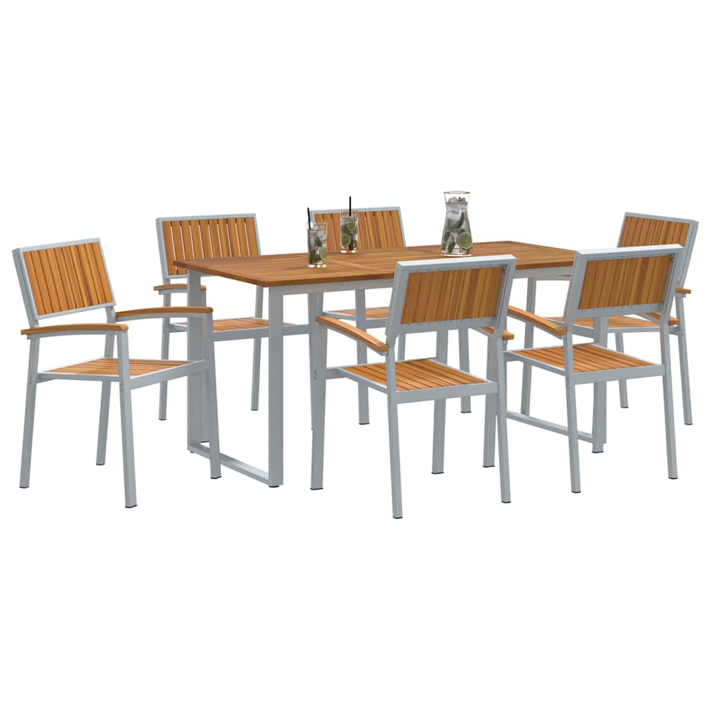 Vrtni set za objed 7 pcs Siva Čvrsto drvo akacije