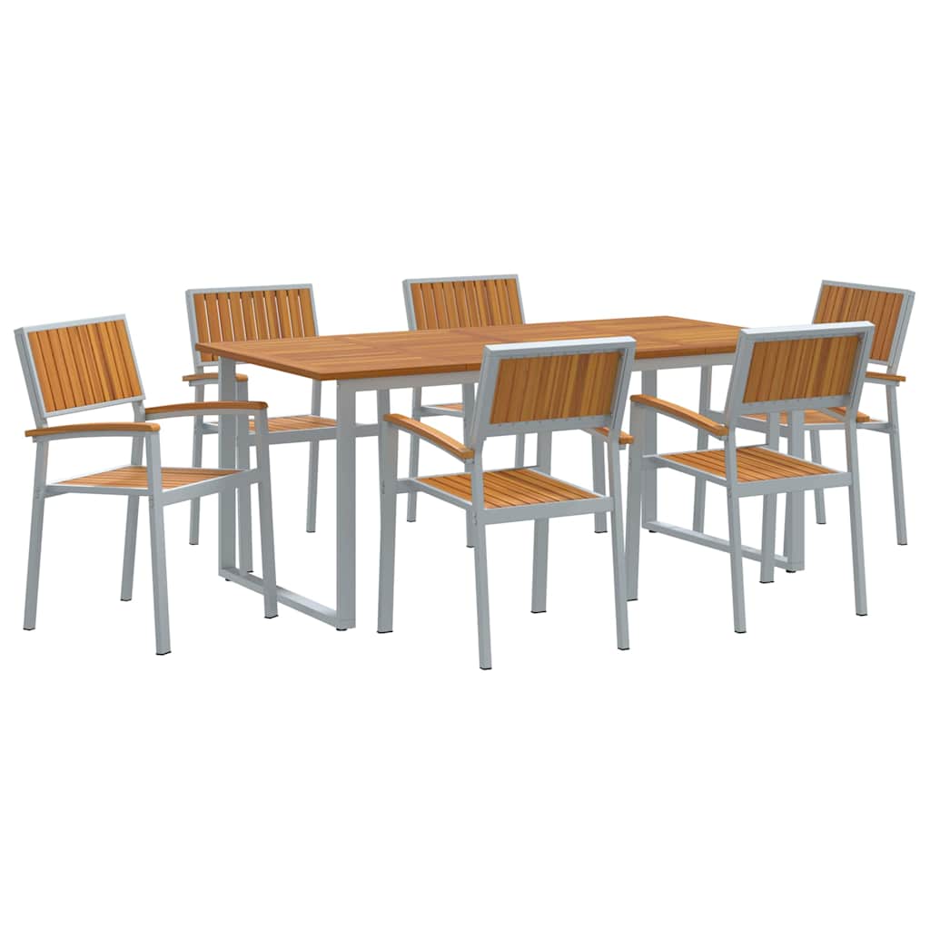Vrtni set za objed 7 pcs Siva Čvrsto drvo akacije