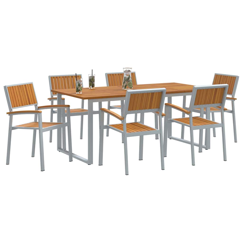 Vrtni set za objed 7 pcs Siva Čvrsto drvo akacije