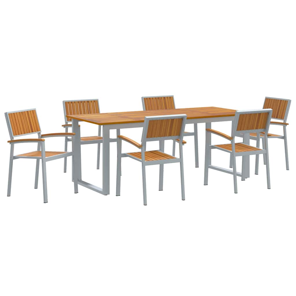 Vrtni set za objed 7 pcs Siva Čvrsto drvo akacije