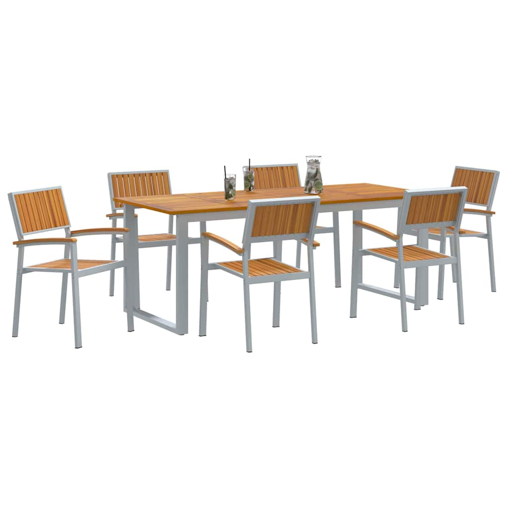 Vrtni set za objed 7 pcs Siva Čvrsto drvo akacije