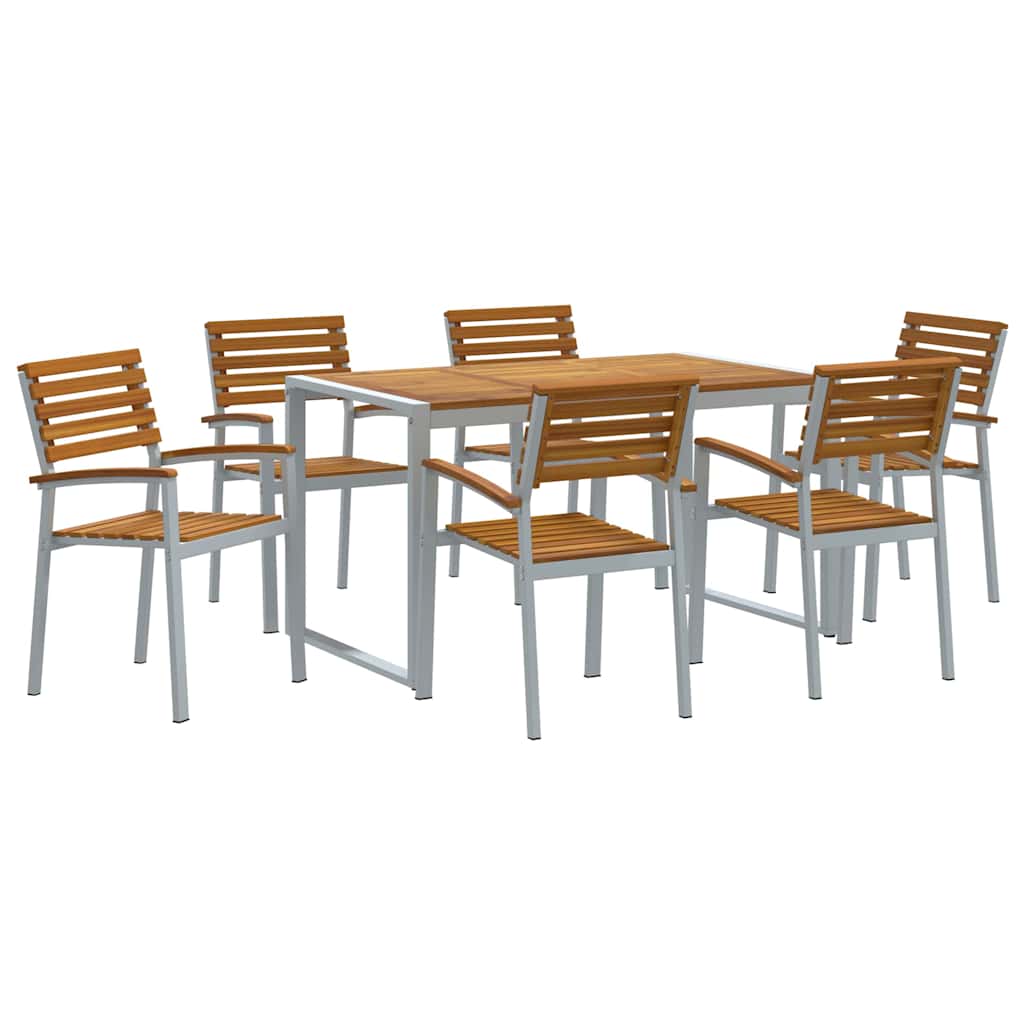 Vrtni set za objed 7 pcs Siva Čvrsto drvo akacije