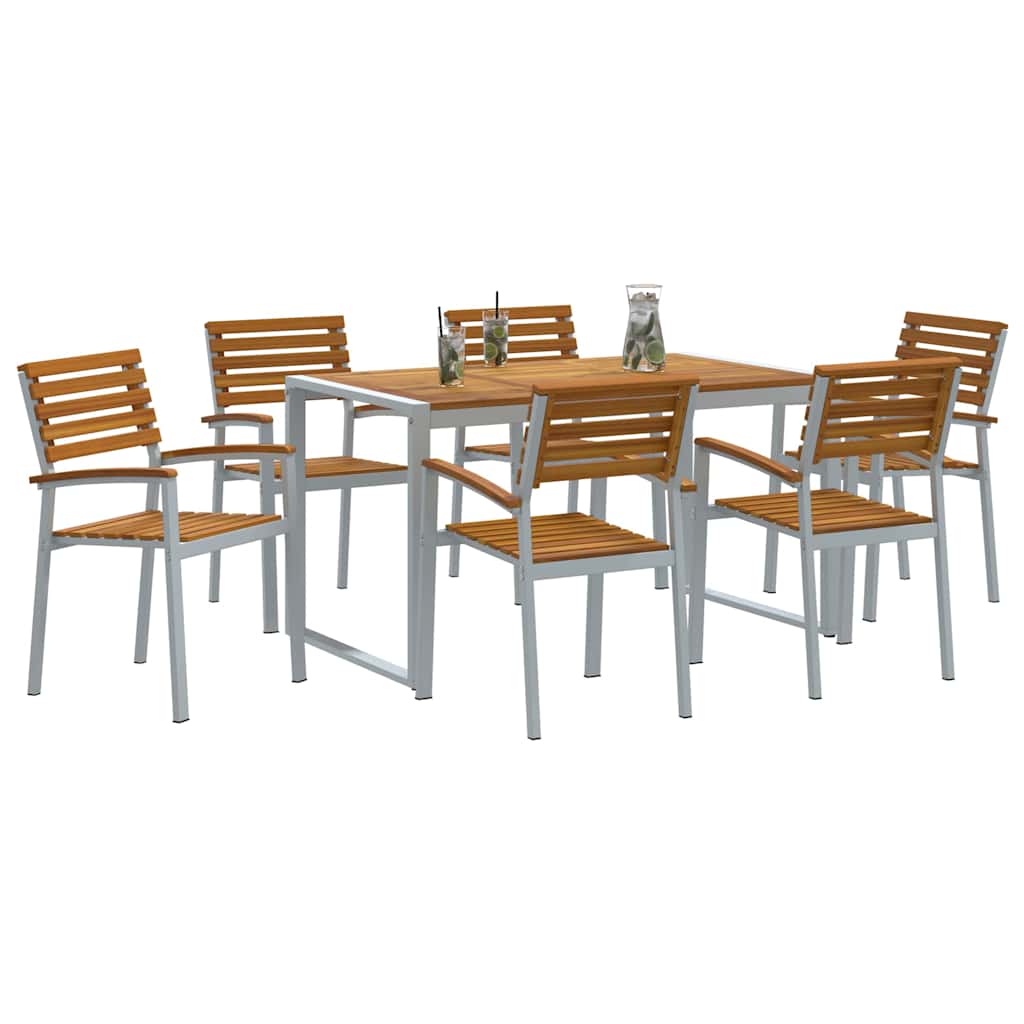 Vrtni set za objed 7 pcs Siva Čvrsto drvo akacije
