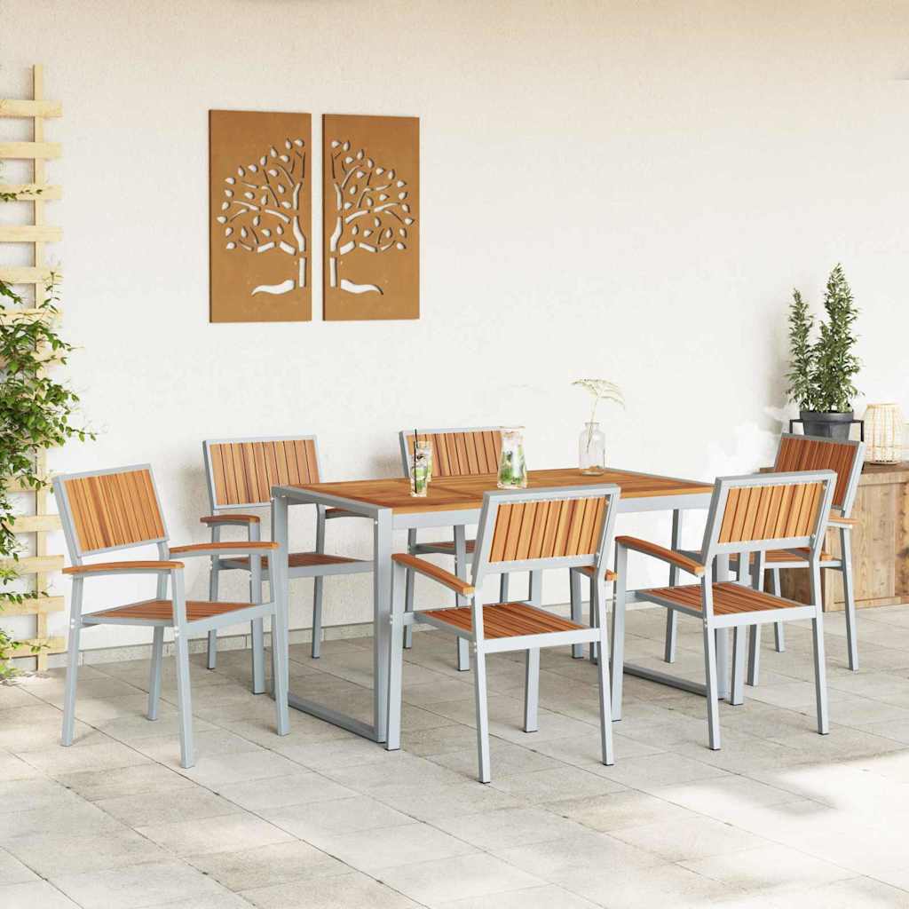 Vrtni set za objed 7 pcs Siva Čvrsto drvo akacije