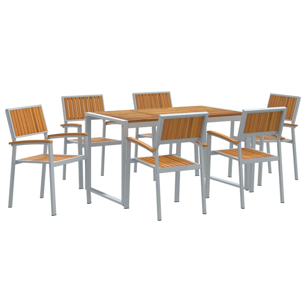 Vrtni set za objed 7 pcs Siva Čvrsto drvo akacije