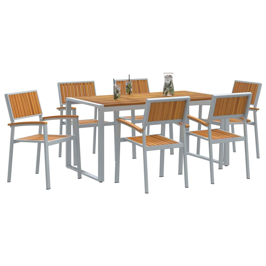 Vrtni set za objed 7 pcs Siva Čvrsto drvo akacije