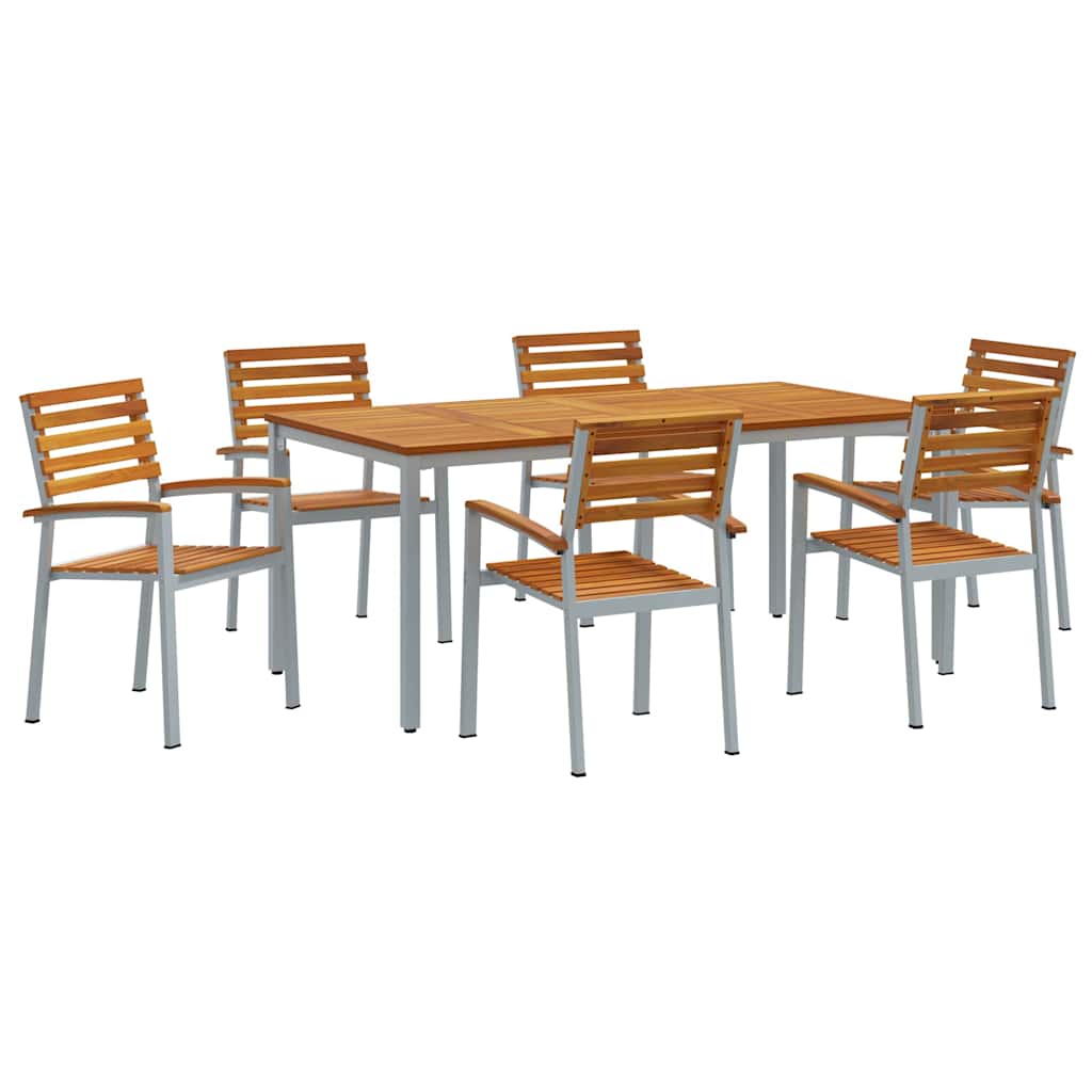 Vrtni set za objed 7 pcs Siva Čvrsto drvo akacije