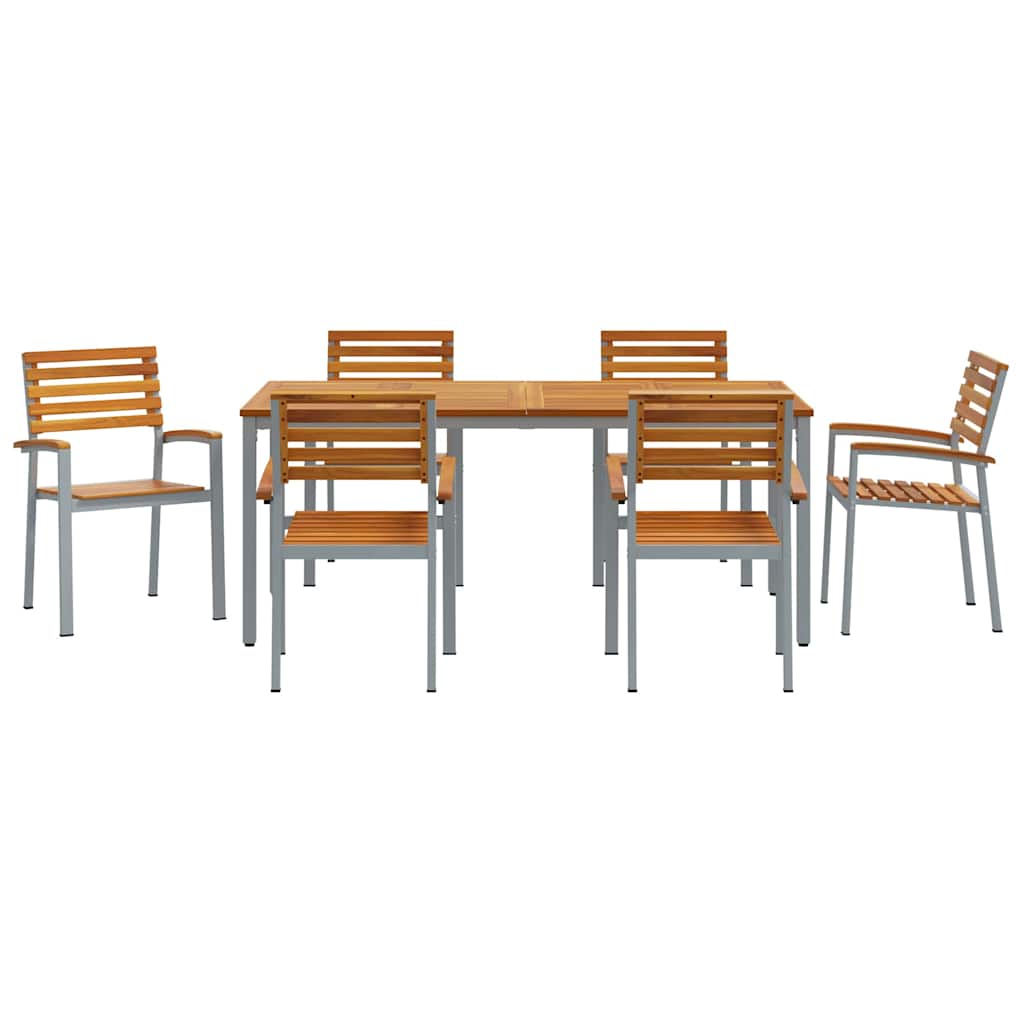 Vrtni set za objed 7 pcs Siva Čvrsto drvo akacije
