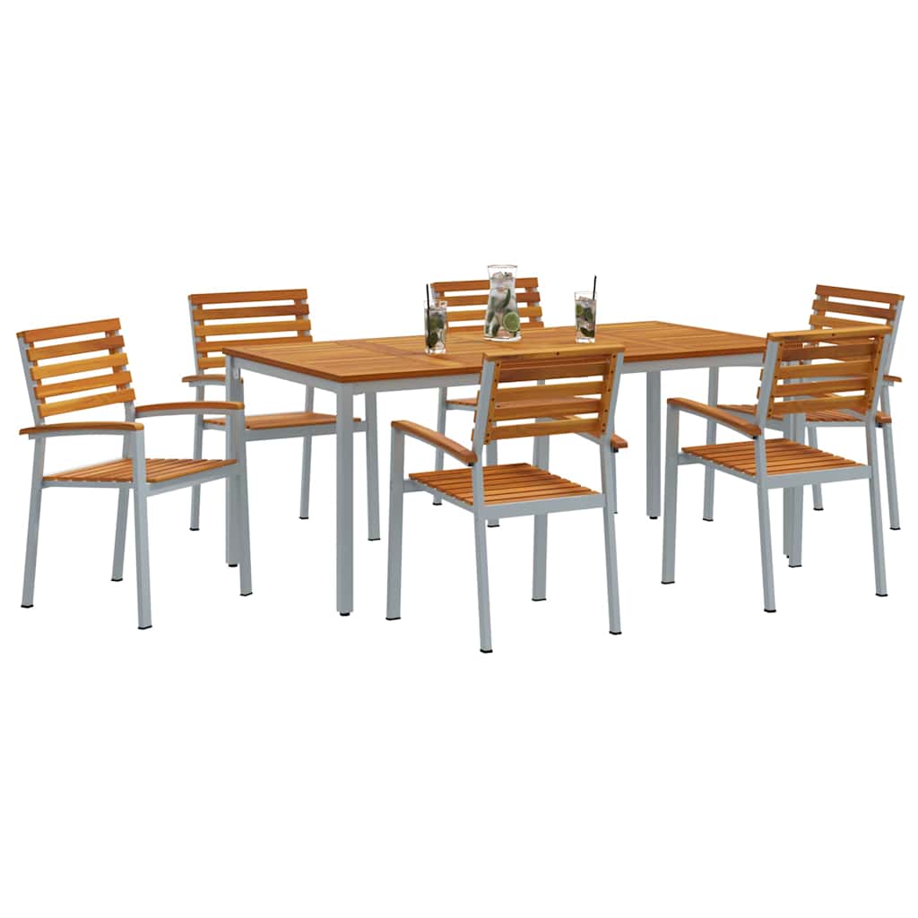 Vrtni set za objed 7 pcs Siva Čvrsto drvo akacije