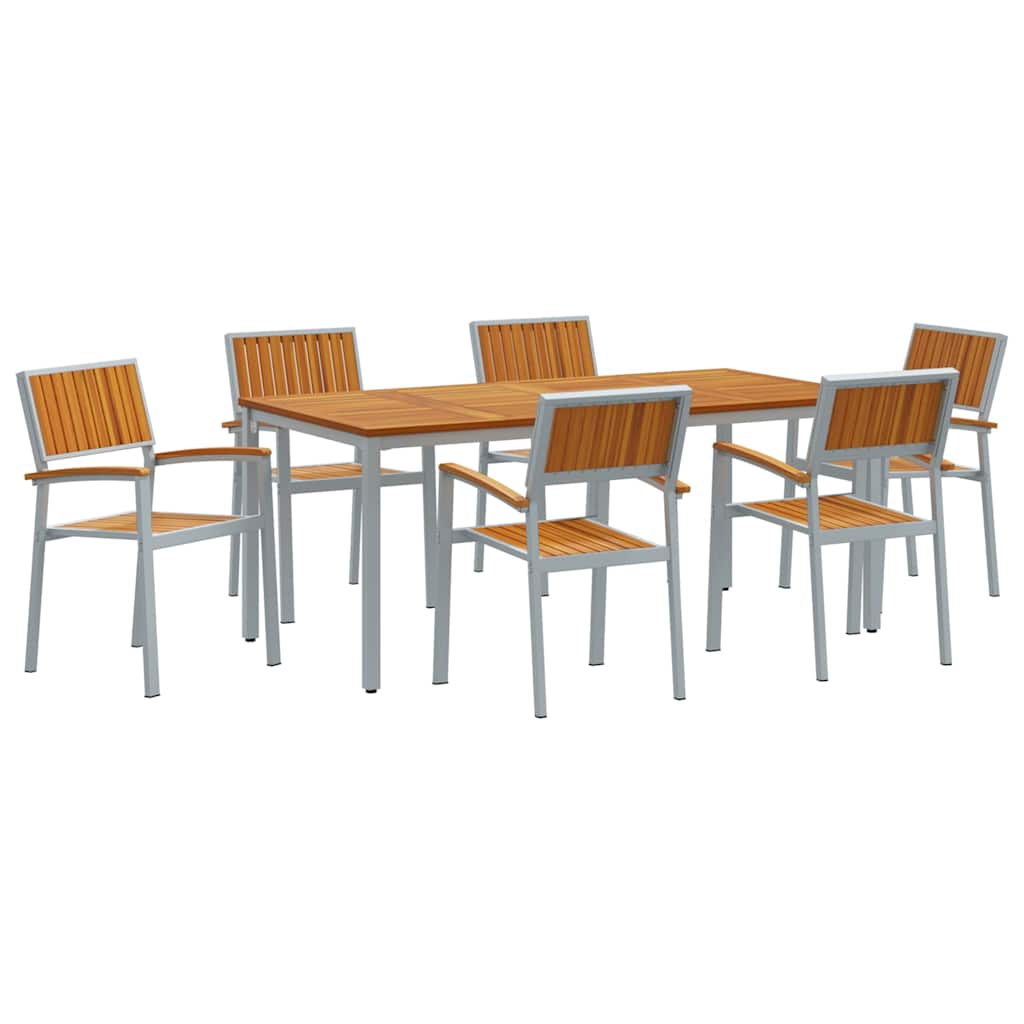 Vrtni set za objed 7 pcs Siva Čvrsto drvo akacije