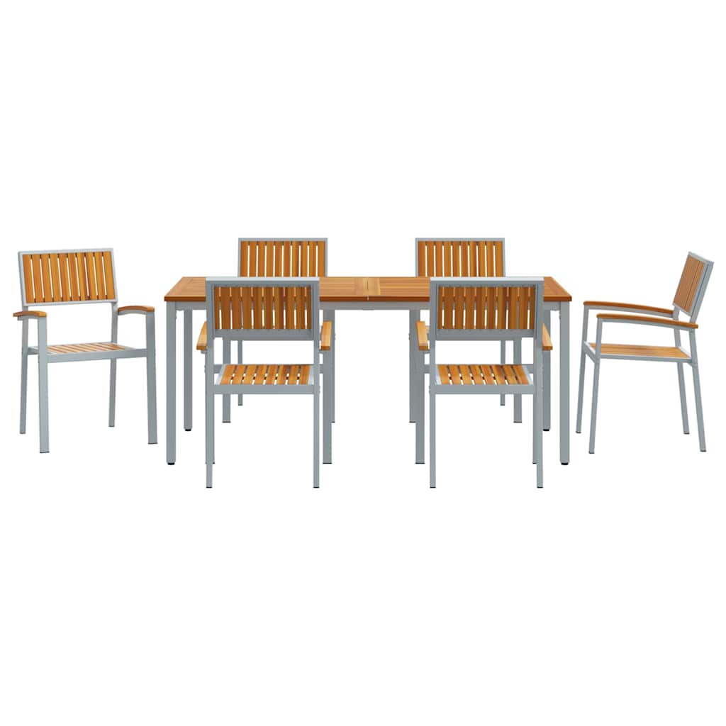 Vrtni set za objed 7 pcs Siva Čvrsto drvo akacije