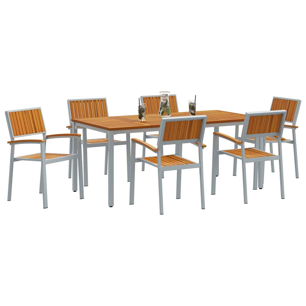 Vrtni set za objed 7 pcs Siva Čvrsto drvo akacije