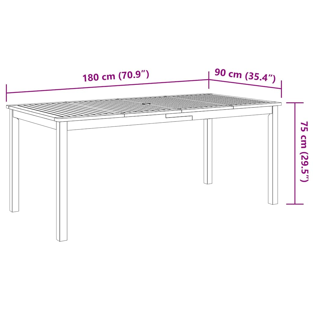 7-dijelni vrtni blagovaonski set 180x90x75 cm od masivnog bagremovog drva