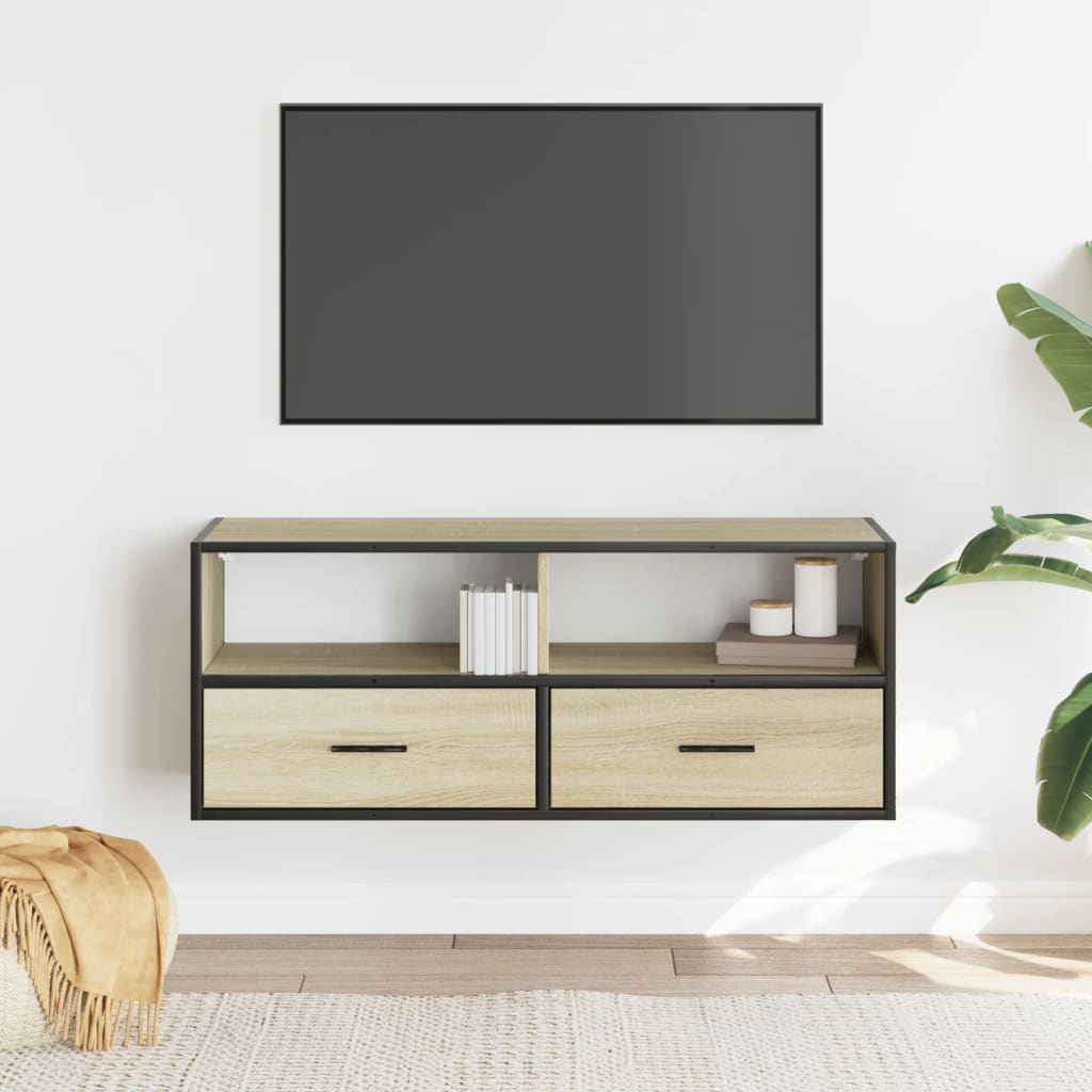 TV ormarić boja hrasta 100x31x39,5 cm konstruirano drvo i metal Smeđa
