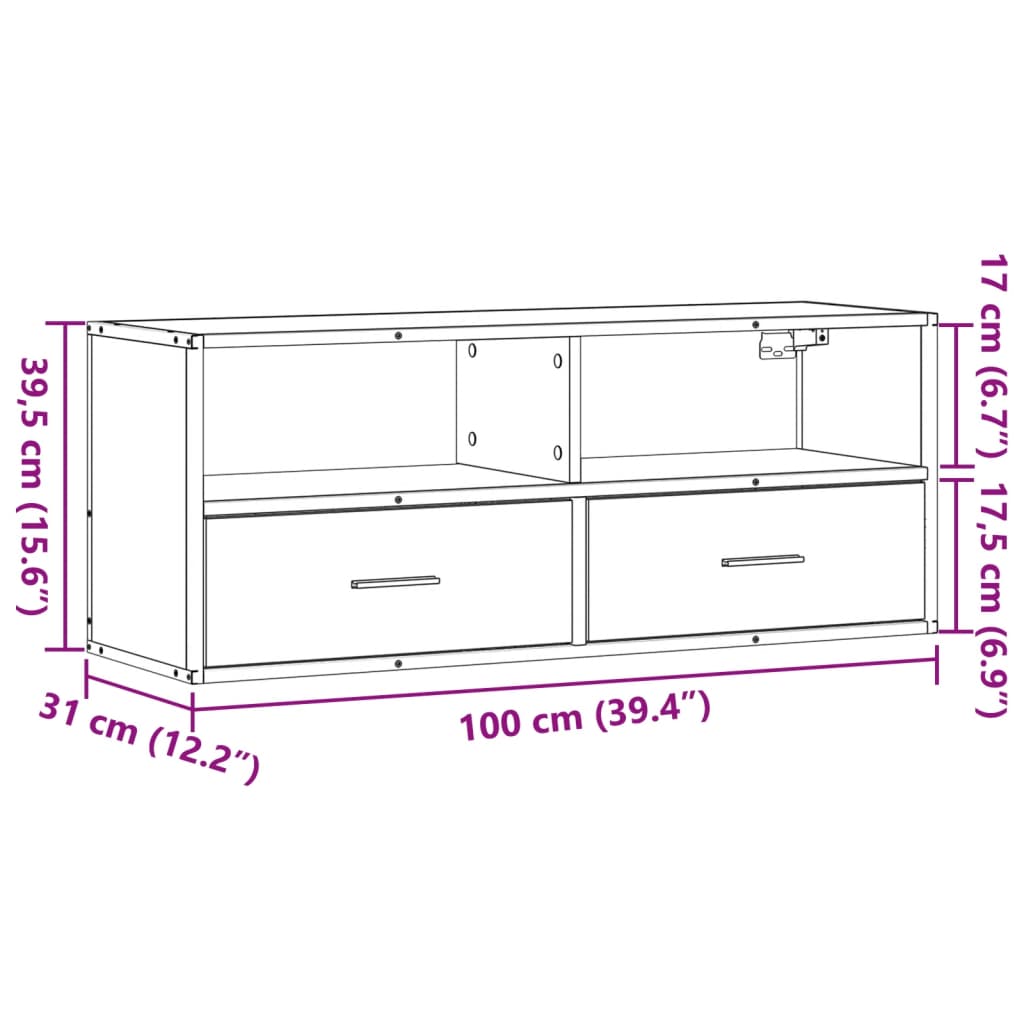 TV ormarić boja dimljenog hrasta 100x31x39,5 cm konstruirano Smeđa