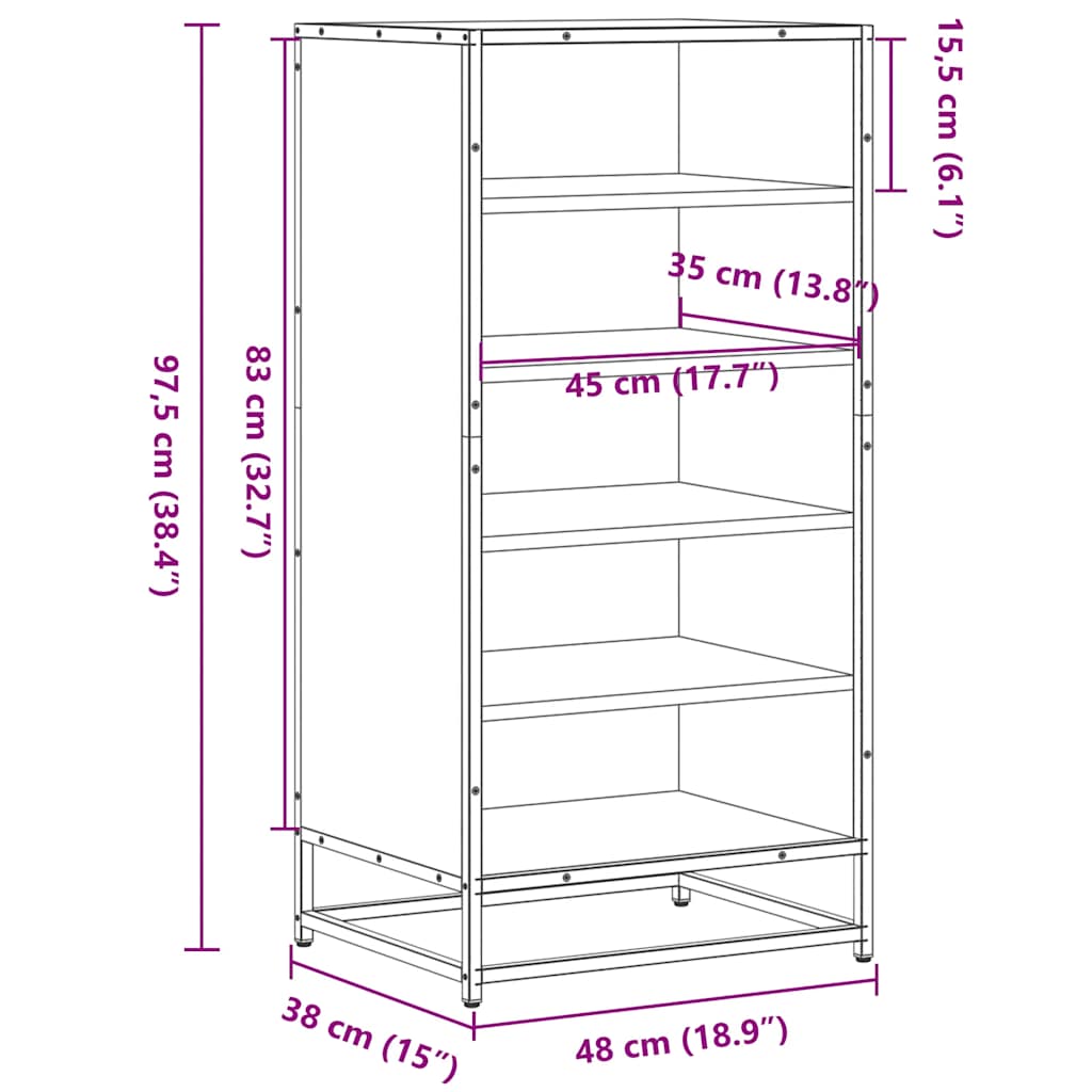 Stalak za cipele boja hrasta 48x38x97,5 cm konstruirano drvo Smeđa