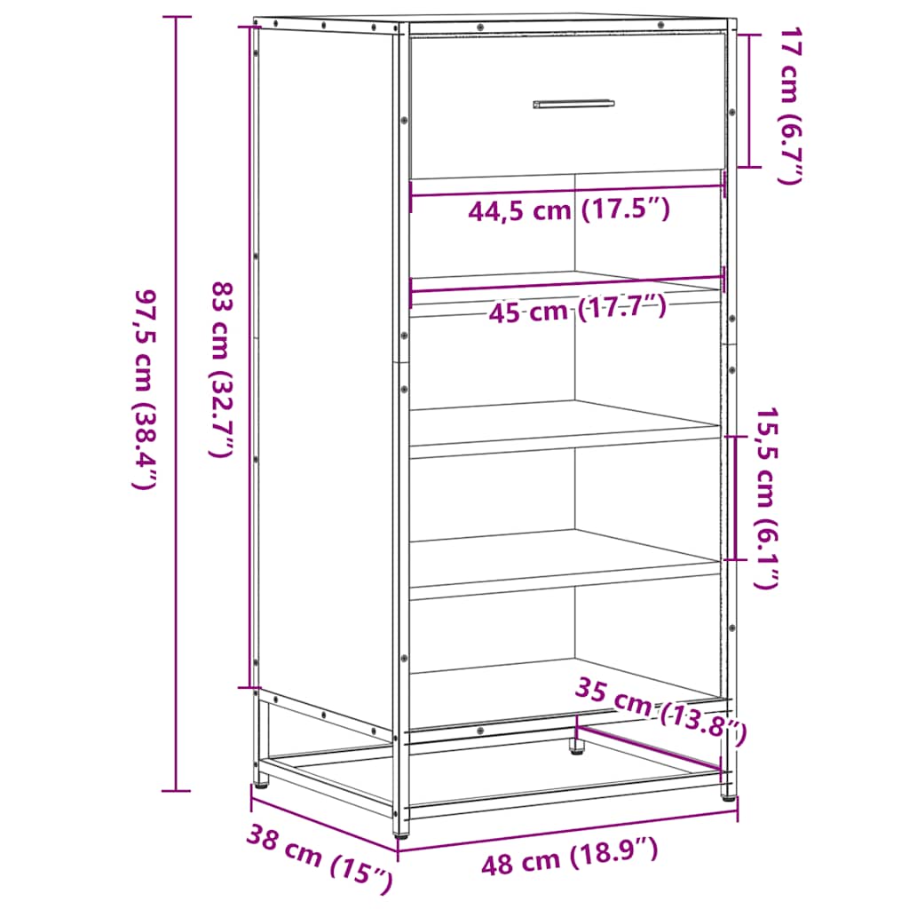Stalak za cipele boja hrasta 48x38x97,5 cm konstruirano drvo Smeđa