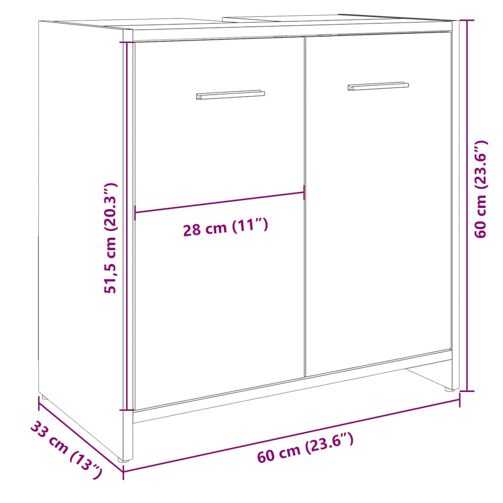 Ormarić za umivaonik boja hrasta 60x33x60 cm konstruirano drvo Smeđa
