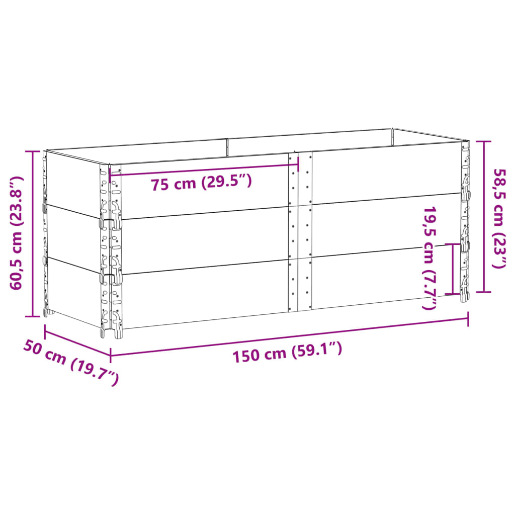 Vrtna sadilica siva 150x50 cm od masivne borovine