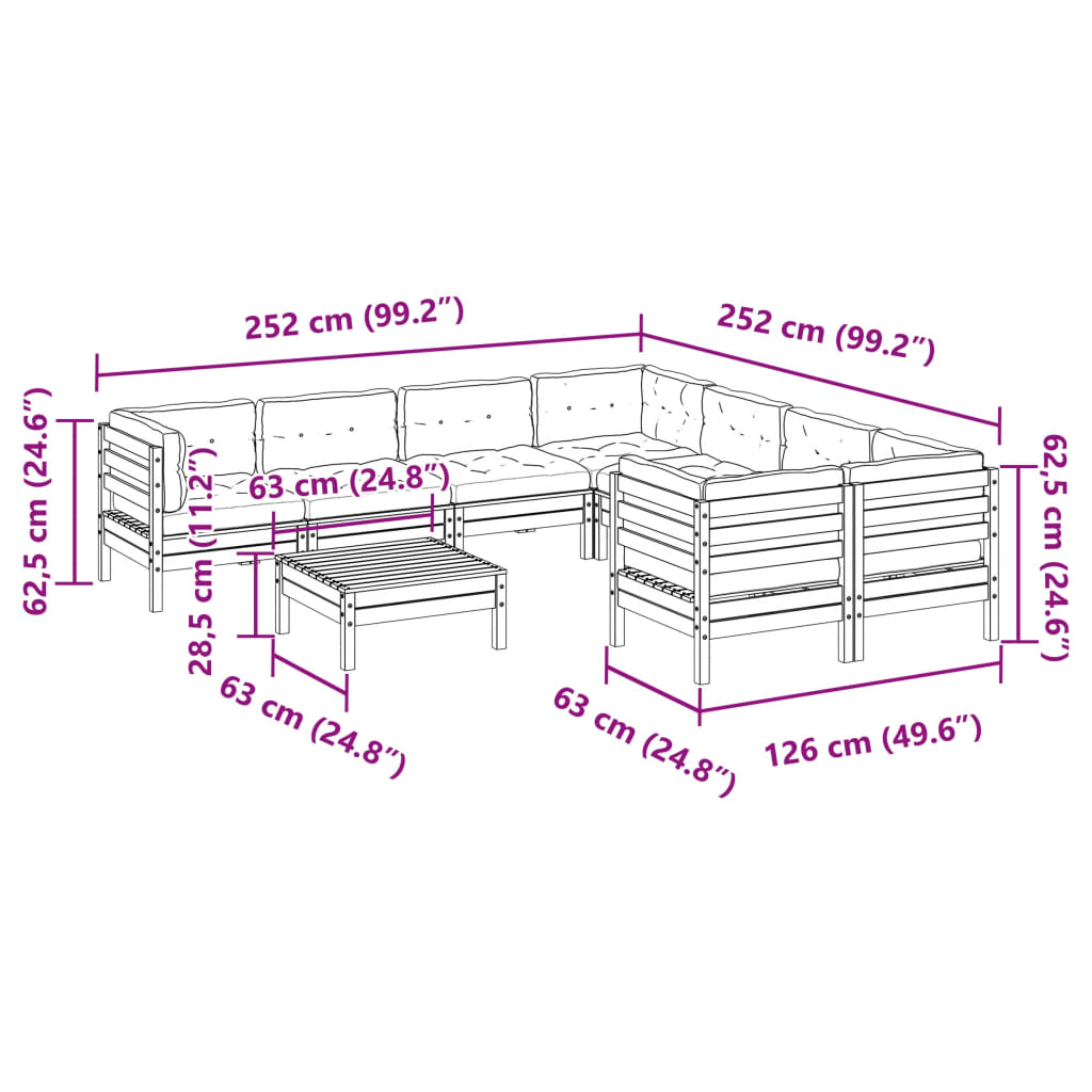 9-dijelni set vrtnih sofa s jastucima masivno drvo duglazije Smeđa