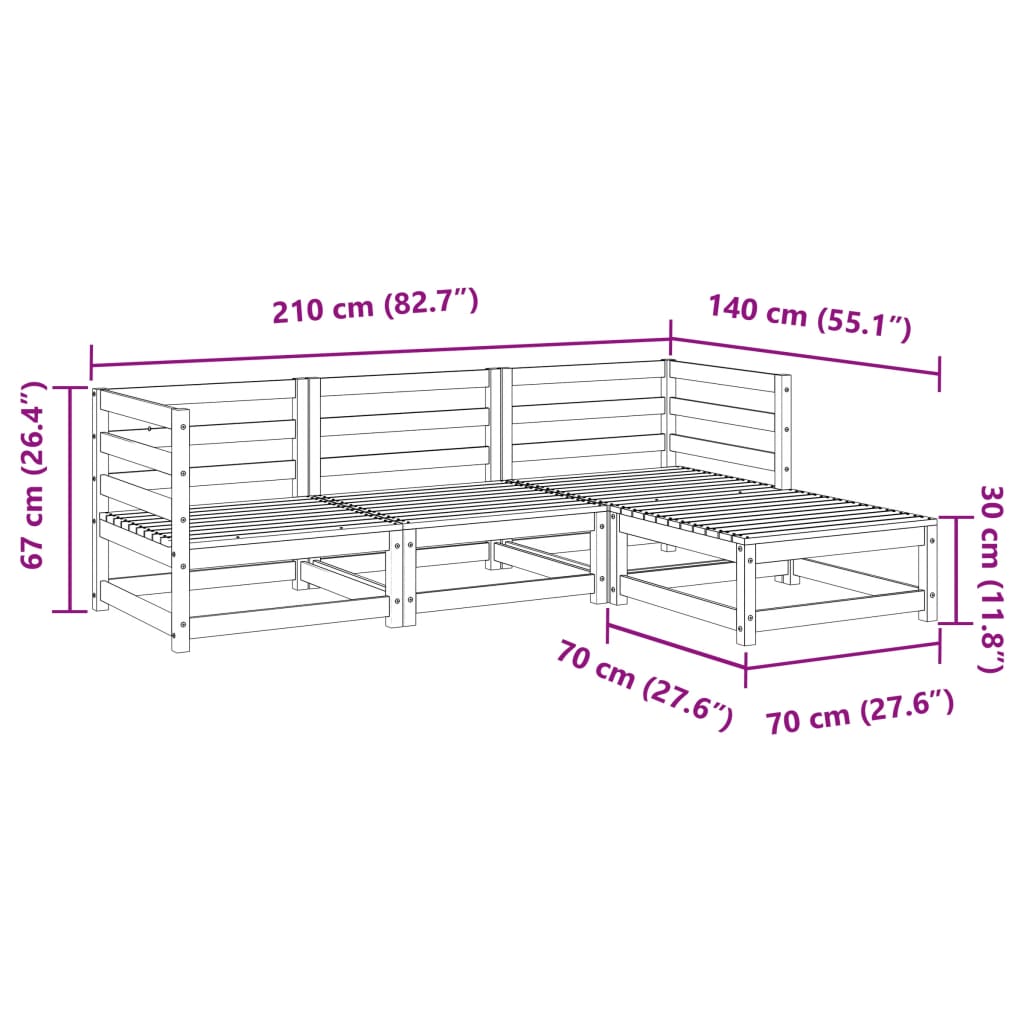 4-dijelni set vrtnih sofa od masivne borovine