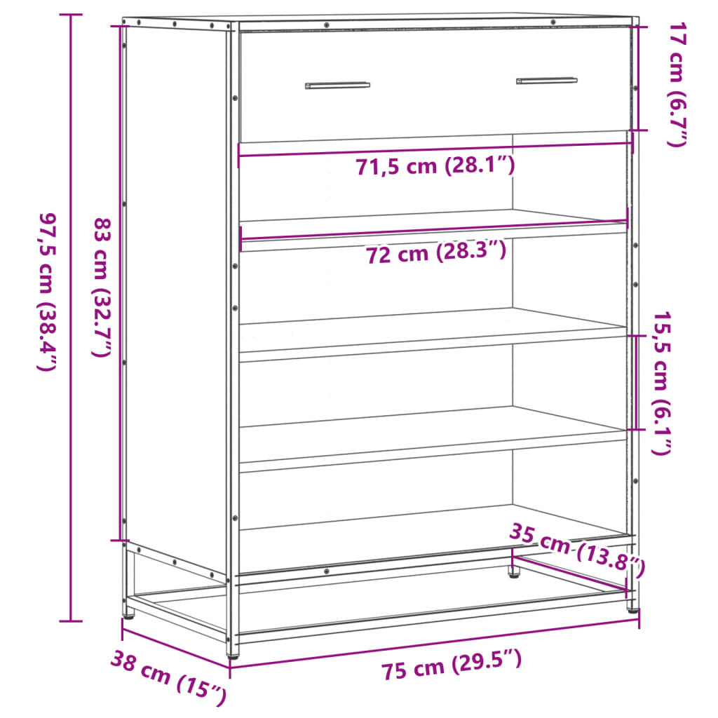 Ormarić za cipele crni 75x38x97,5 cm Konstruirano drvo i metal Crna