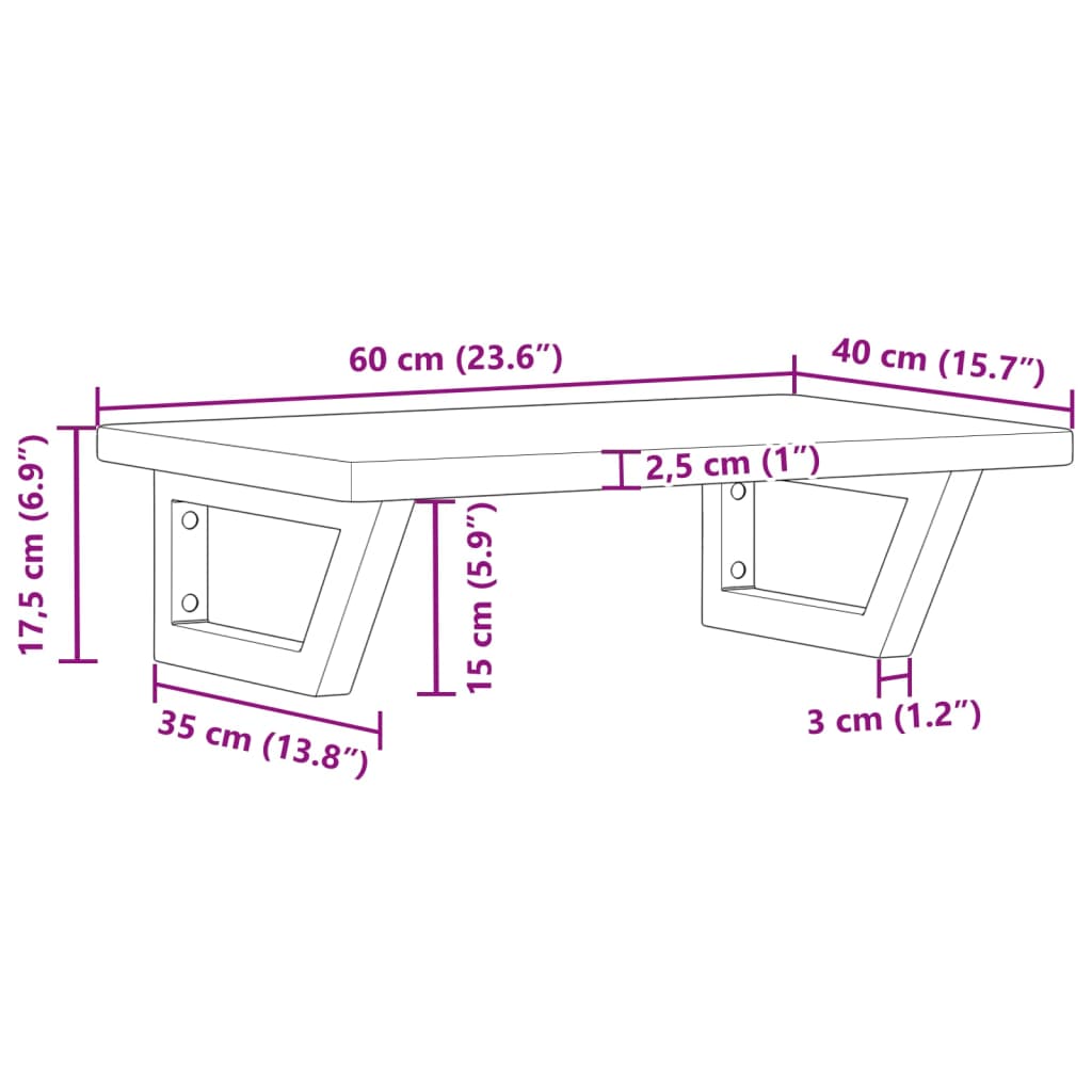 Zidna polica za umivaonik od čelika i masivne hrastovine Smeđa 60 x 40 x 2.5 cm