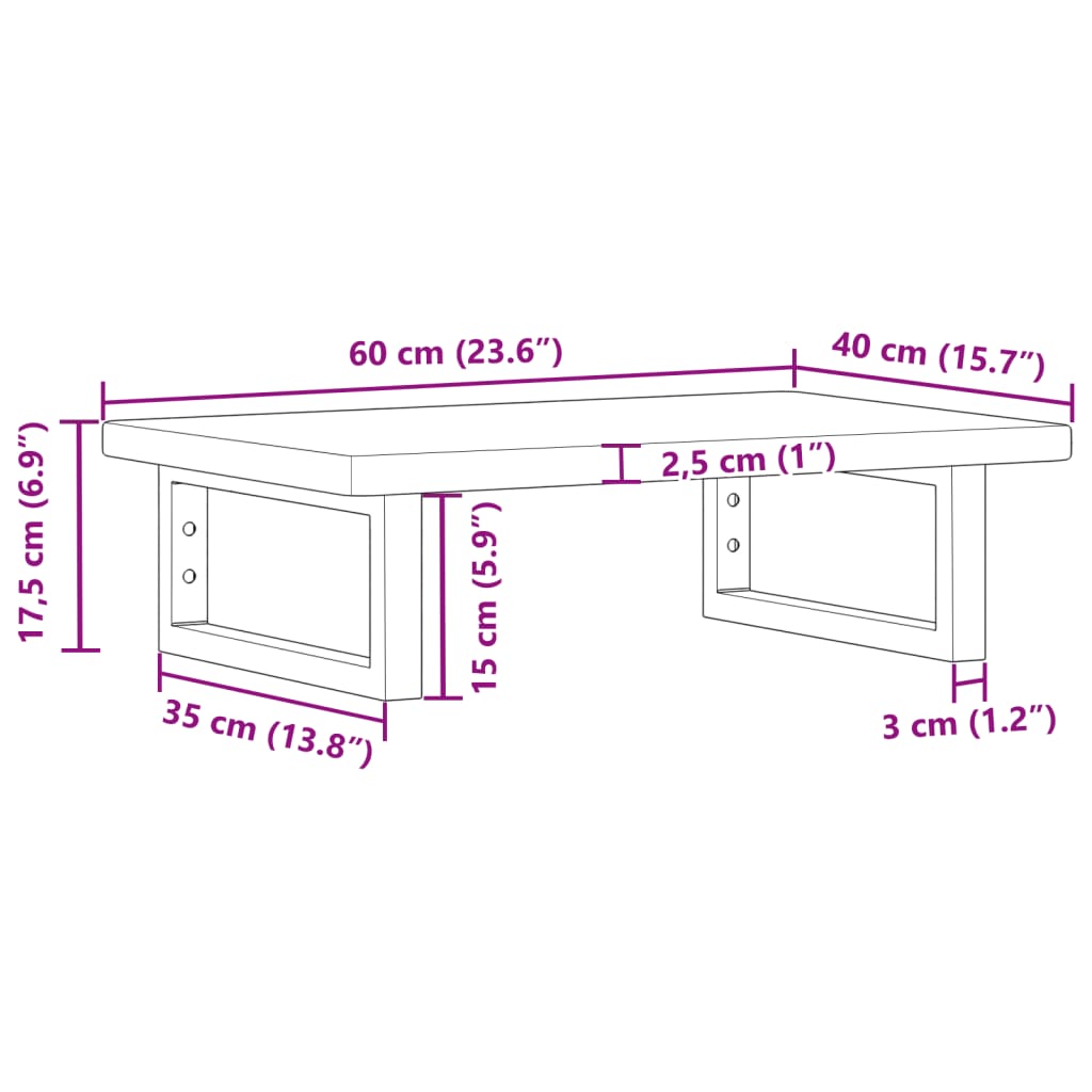 Zidna polica za umivaonik od čelika i masivne hrastovine Smeđa 60 x 40 x 2.5 cm