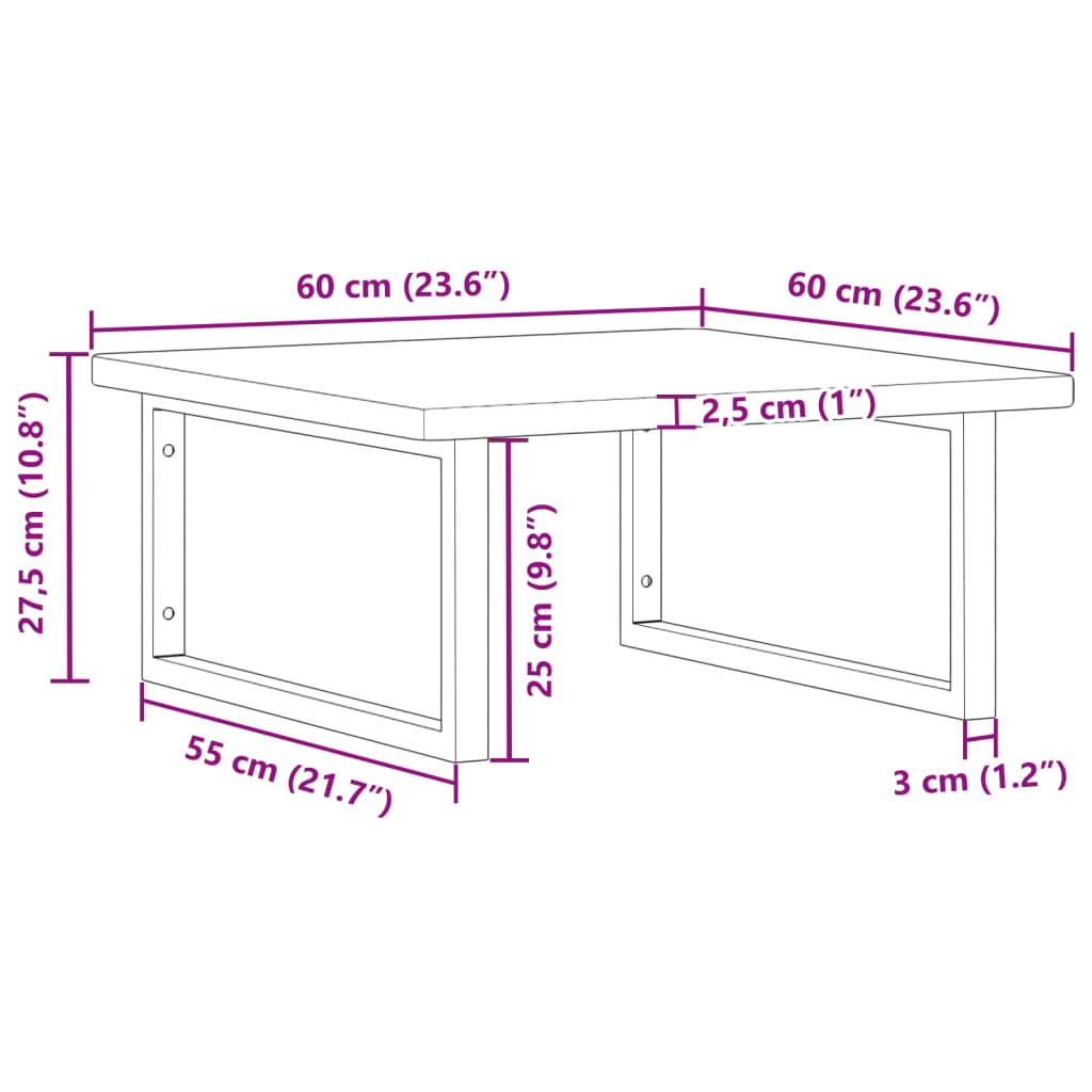 Zidna polica za umivaonik od čelika i masivne hrastovine Smeđa 60 x 60 x 2.5 cm