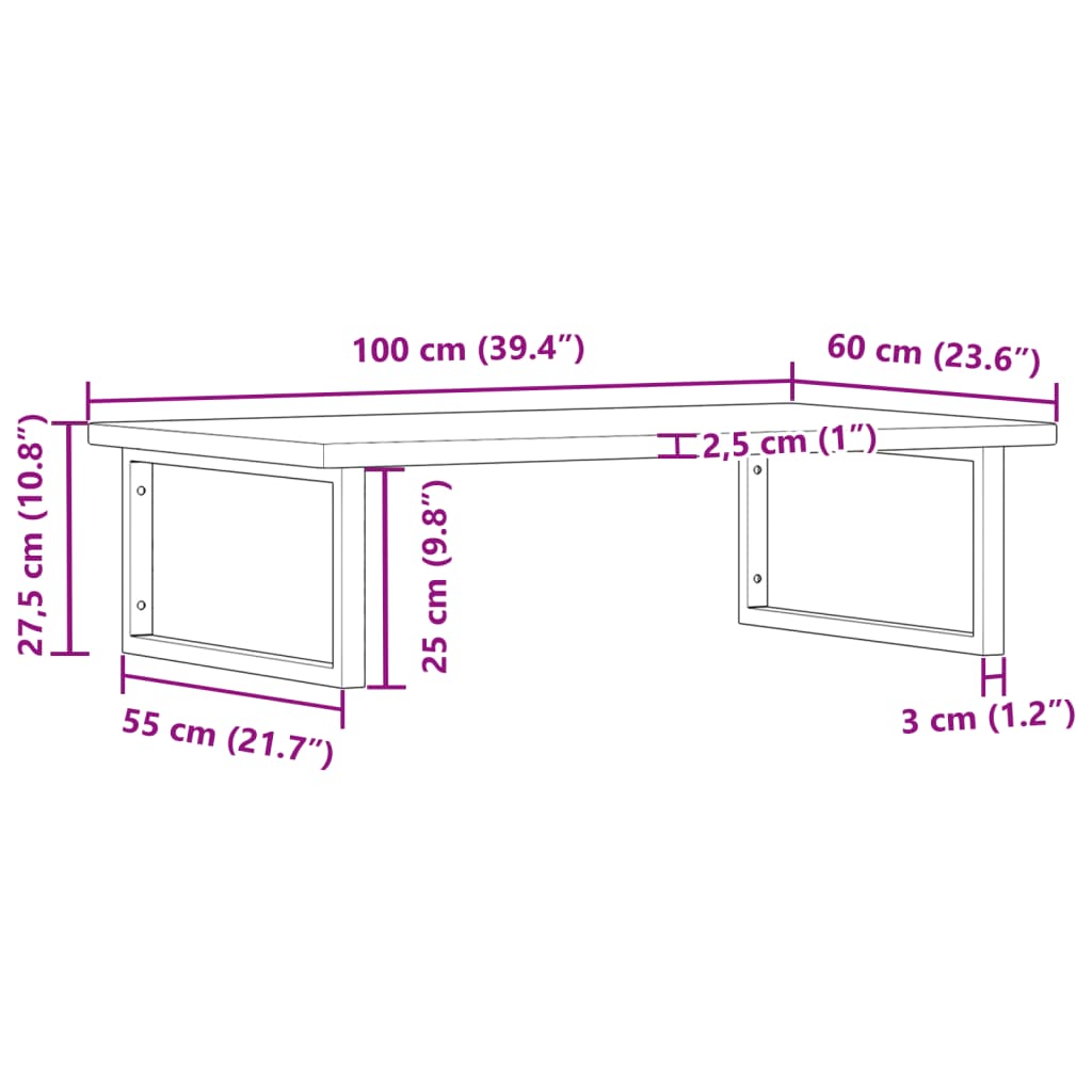 Zidna polica za umivaonik od čelika i masivne hrastovine Smeđa 100 x 60 x 2.5 cm