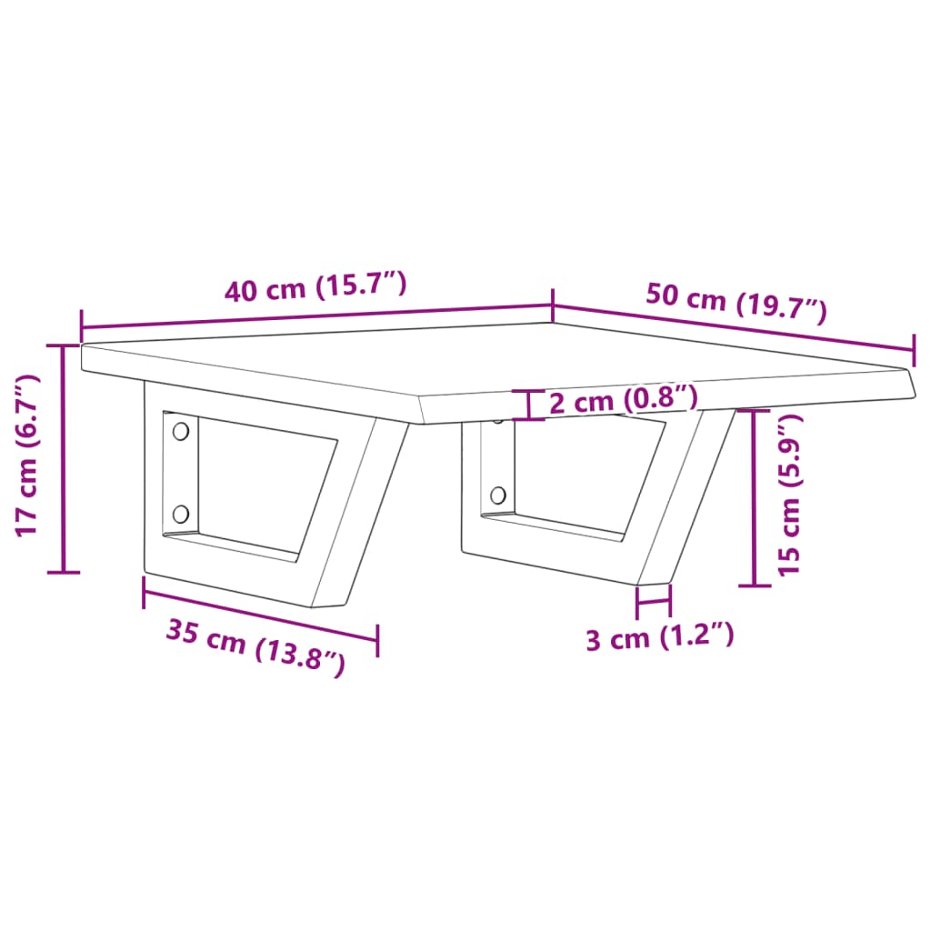 Zidna polica za umivaonik od čelika i masivne hrastovine Smeđa 40 x 50 x 2 cm
