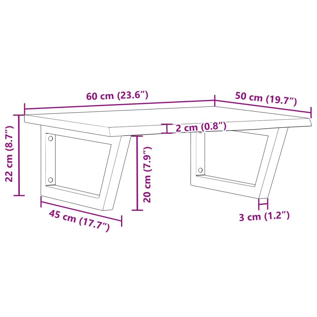 Zidna polica za umivaonik od čelika i masivne hrastovine Smeđa 60 x 50 x 2 cm