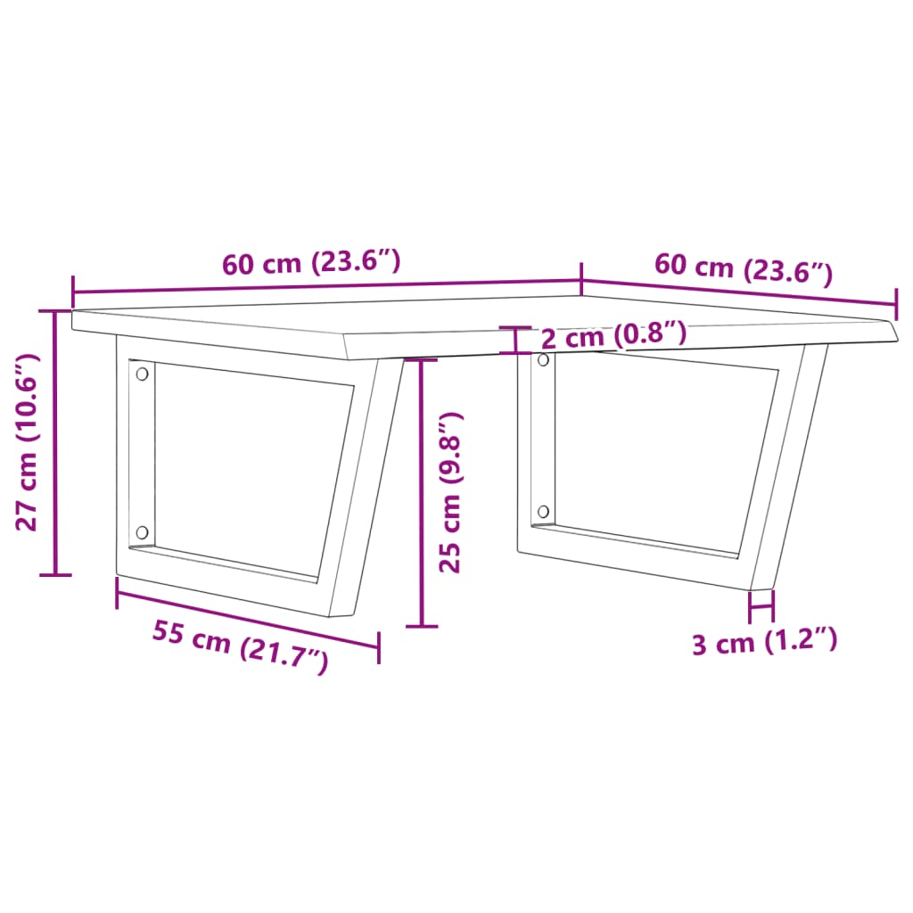 Zidna polica za umivaonik od čelika i masivne hrastovine Smeđa 60 x 60 x 2 cm