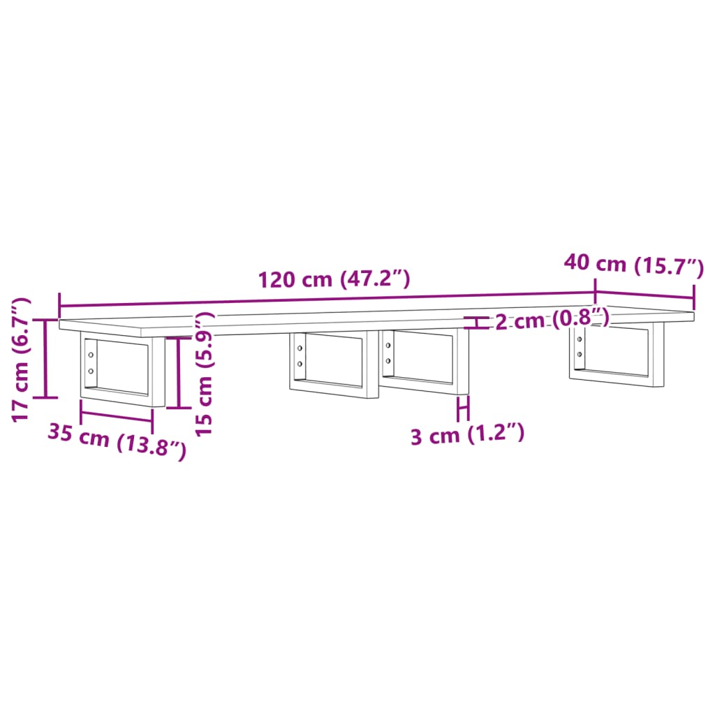 Zidna polica za umivaonik od čelika i masivnog bagremovog drva Smeđa 120 x 40 x 2 cm