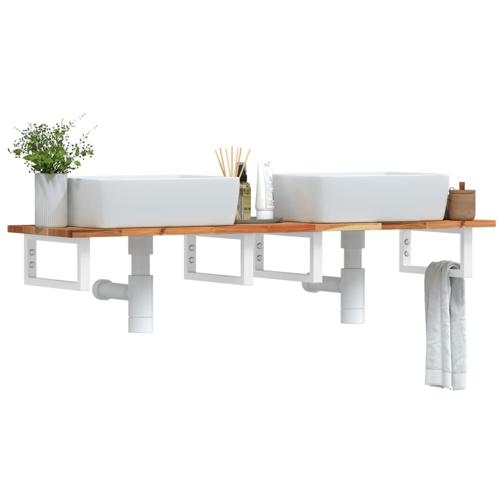 Zidna polica za umivaonik od čelika i masivnog bagremovog drva Smeđa 120 x 40 x 2 cm