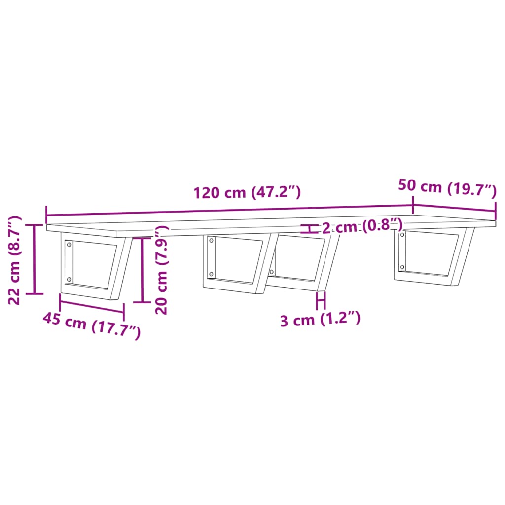 Zidna polica za umivaonik od čelika i masivnog bagremovog drva Smeđa 120 x 50 x 2 cm
