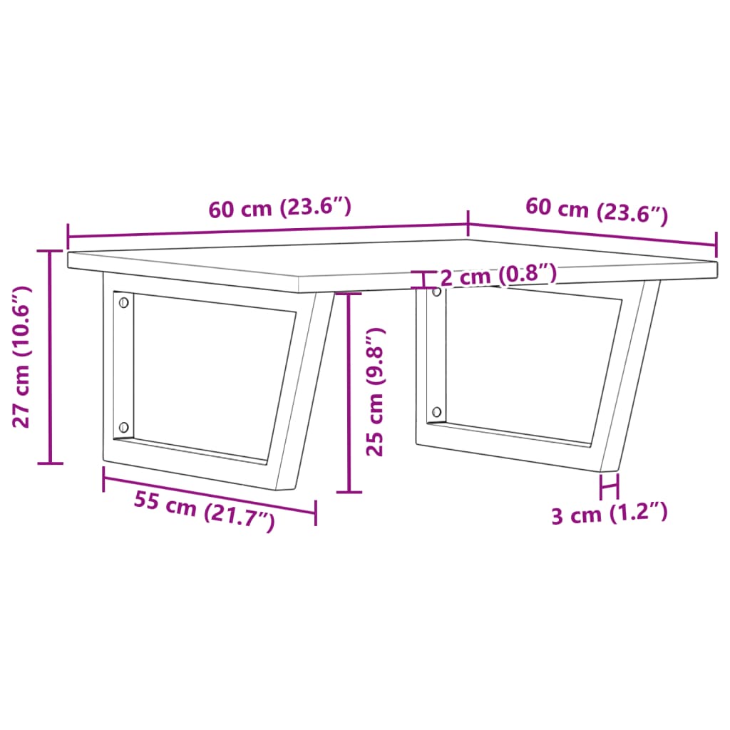 Zidna polica za umivaonik od čelika i masivnog bagremovog drva Smeđa 60 x 60 x 2 cm
